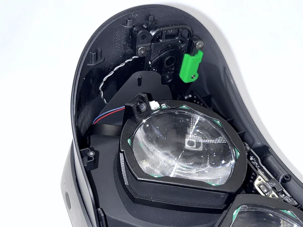 Completed setup with four ribbon cables routed through the front of the headset