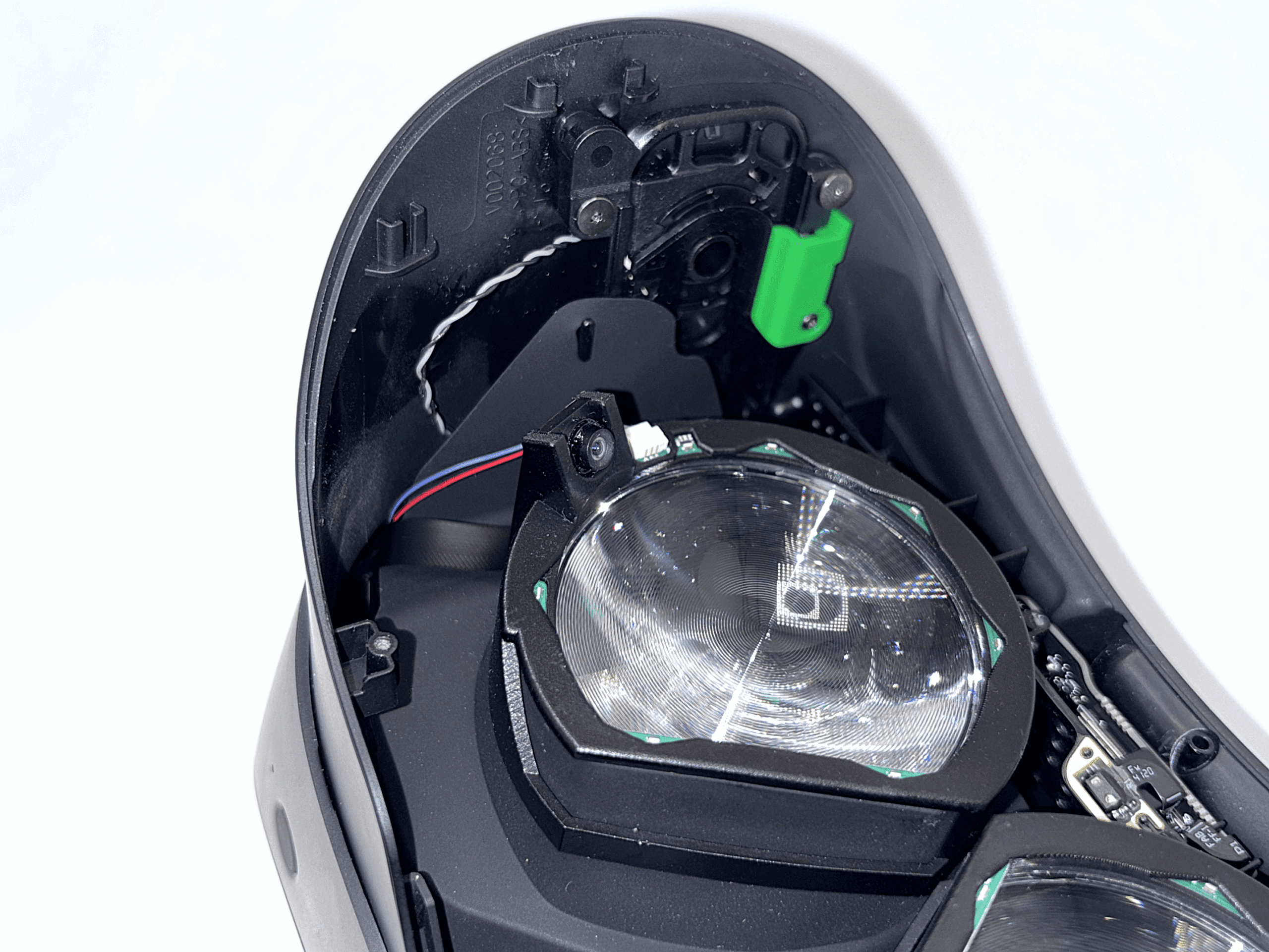 Completed setup with four ribbon cables routed through the front of the headset