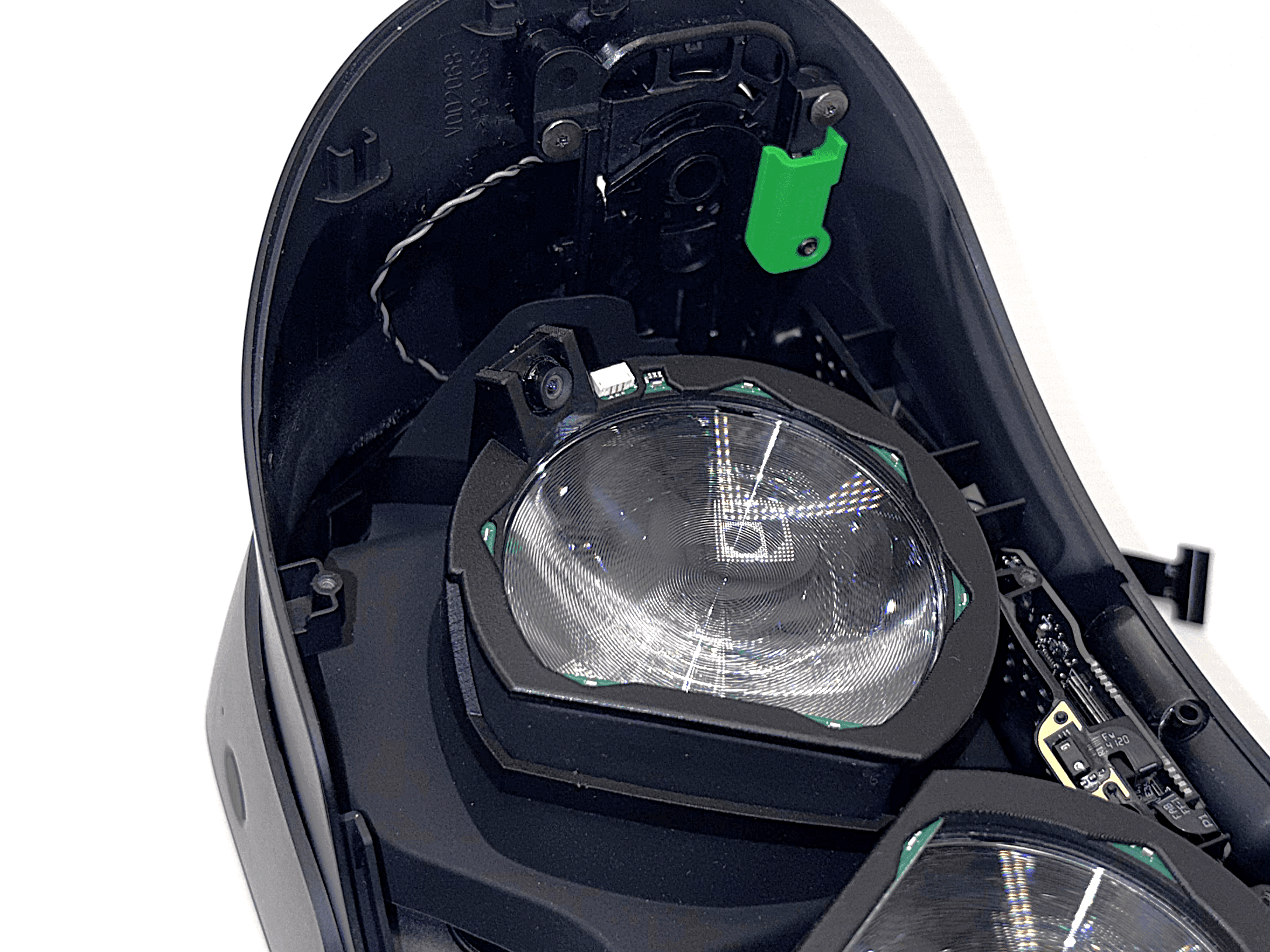 Inside view showing the ribbon cable exit point