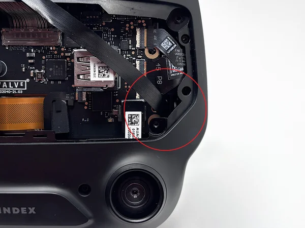 Front view with highlighted area where the cable exits