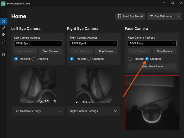 Face camera cropping mode selected